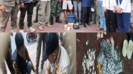 Foto : Petugas Satpol PP, TNI, RT/RW, Diskes, Wartawan . Sekaligus Barang Bukti Pemusnahan Di Depan Toko Obat.