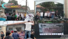 Foto : Aksi unjuk rasa Aliansi Gabungan Masyarakat, Advokat, Lembaga, dan Media Banten di depan gerbang SMAN 4 Kabupaten Tangerang