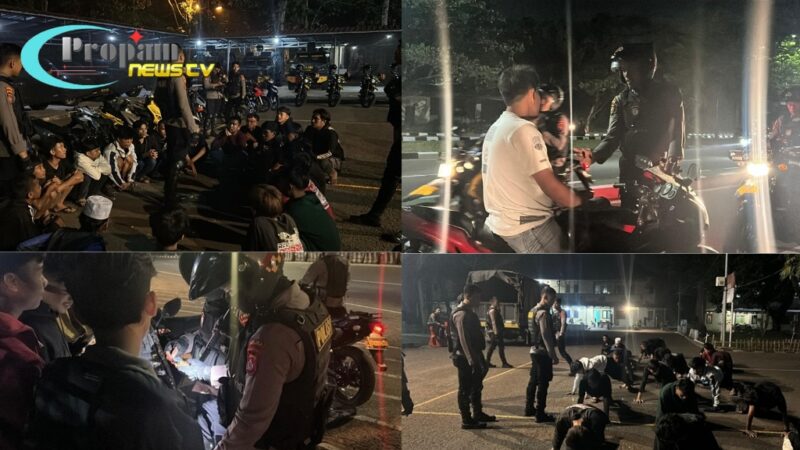 Foto : Tim Raimas Presisi Ditsamapta Polda Banten melaksanakan patroli malam di kawasan KP3B, Jalan Syekh Nawawi Albantani