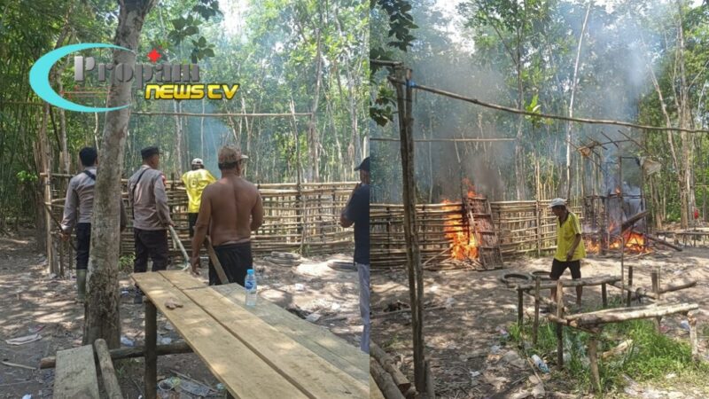 Foto : TNI dan Polri Bersama Tokoh Masyarakat Musnahkan Arena yang diduga menjadi tempat Sabung Ayam di Desa Belimbing