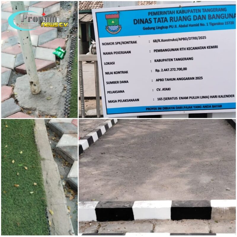 Foto : Proyek pembangunan Ruang Terbuka Hijau (RTH) di halaman Kantor Kecamatan Kemiri diduga dikerjakan tanpa pemadatan awal yang memadai