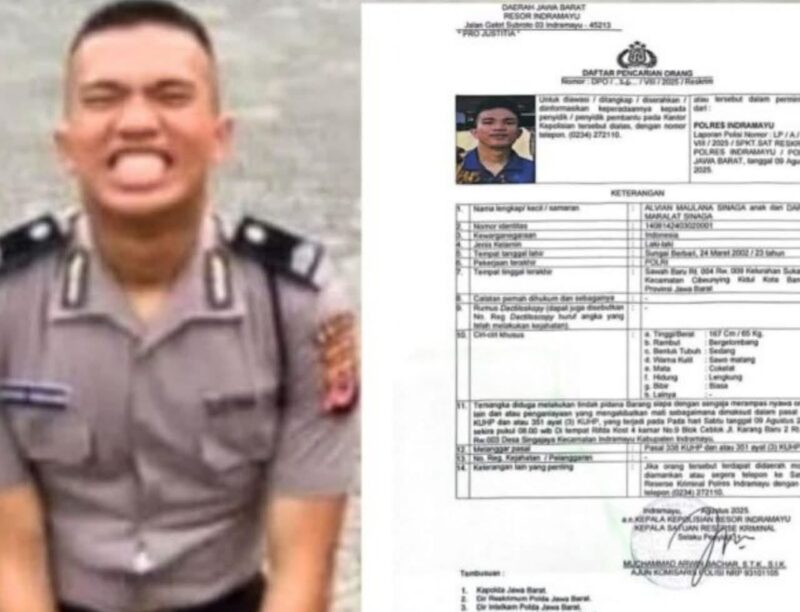 Foto : Tersangka DPO Bripda Alvian Maulana Sinaga Kasus Pembunuhan Putri Apriyani