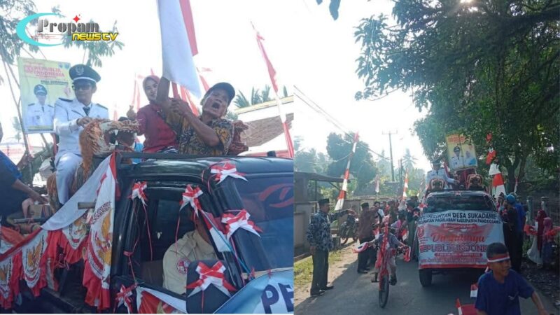 Foto : Arak-arakan menuju Alun-Alun Kecamatan Pagelaran untuk mengikuti upacara bendera dan perayaan bersama