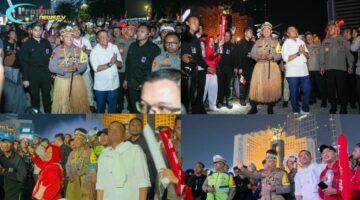 Foto : Acara karnaval budaya, pertunjukan drone dan kembang api, serta panggung rakyat yang digelar sebagai puncak peringatan Hut RI Ke-80