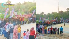 Foto : kegiatan penertiban dan pengamanan lingkungan sekitar saat upacara peringatan berlangsung di halaman Kantor Kecamatan Angsana