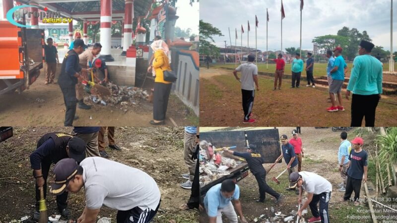 Foto : Kegiatan kerja bakti di kawasan Alun-Alun Kecamatan Menes, Kabupaten Pandeglang, Provinsi Banten