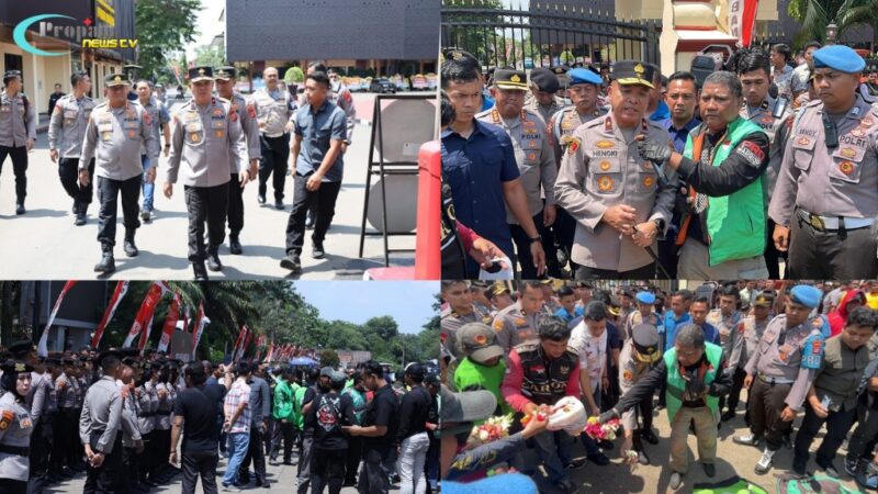 Foto : Kapolda Banten menemui aksi solidaritas yang digelar komunitas Ojek Online Provinsi Banten