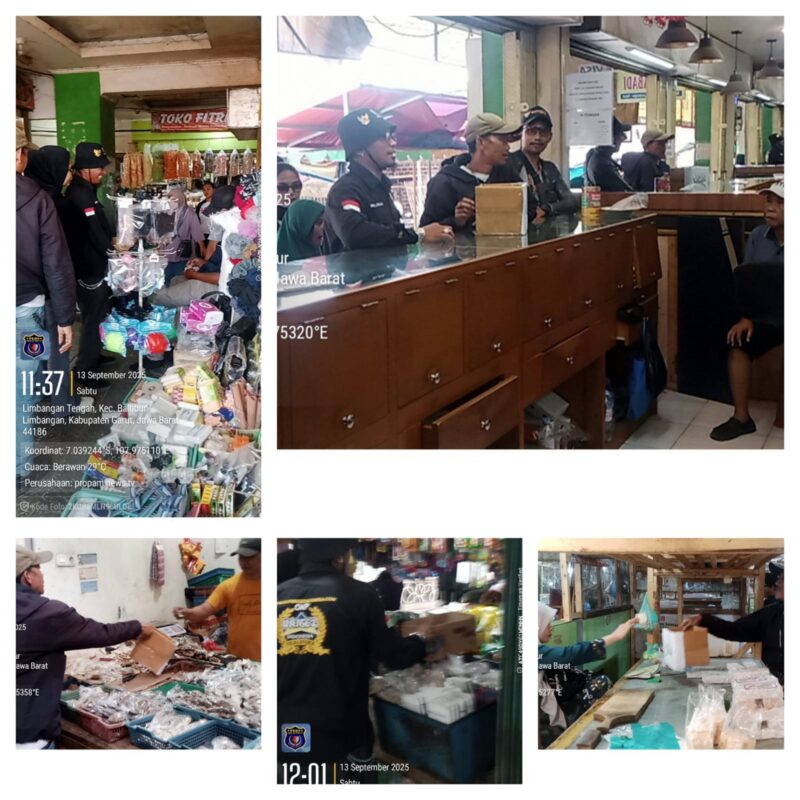 Foto : Organisasi Masyarakat (Ormas) Brigez Dewan Pimpinan Cabang (DPC) Limbangan menggelar kegiatan donasi di Pasar Limbangan