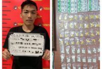 Foto : Pelaku dan barang bukti obat keras yang diduga jenis Tramadol, Hexymer, dan Double Y
