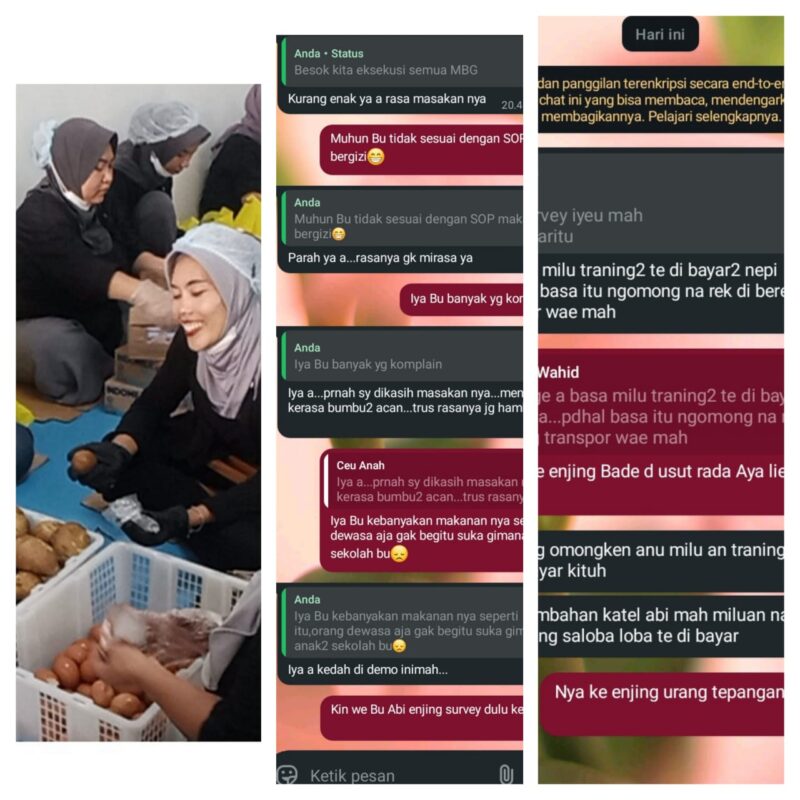 Foto : Warga Kampung Cigagade mengeluhkan kualitas makanan yang dinilai tidak layak konsumsi dan para pekerja mengaku upah mereka untuk kegiatan pelatihan belum dibayarkan