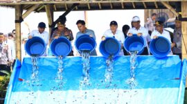 Foto : Wakil Presiden Republik Indonesia Gibran Rakabuming Raka menebar 80.000 ekor bibit ikan nila di Kampung Cibangkok dan Kampung Cibaregbeg Desa Bantar Panjang, Kecamatan Tigaraksa