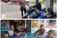 Foto : Jajaran Polsek Mandor laksanakan kegiatan patroli dialogis dengan menyambangi warga yang tengah berkumpul di salah satu warung di wilayah Kecamatan Mandor, Kabupaten Landak