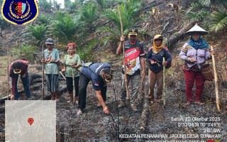 Foto : Personil Polsubsektor Jelimpo Polsek Ngabang lakukan penanam jagung jenis Syngenta Naga di lahan milik Bumdes di Desa Temahar