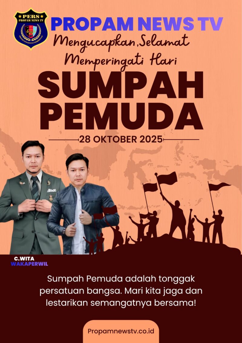 Foto : Wakil Kepala Perwakilan (Wakaperwil) Media Propam News TV Jawa Barat dengan bangga mengucapkan selamat memperingati Hari Sumpah Pemuda yang jatuh pada tanggal 28 Oktober 2025.