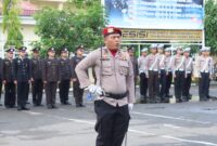 Foto : Polres Hulu Sungai Utara (HSU) menggelar upacara bendera yang berlangsung khidmat di Lapangan Hitam Polres HSU