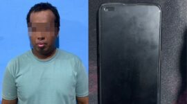 Foto : Satreskrim Polres Hulu Sungai Utara mengamankan pelaku berinisial AJ (38) beserta satu unit handphone