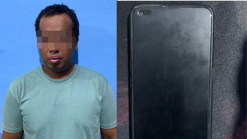 Foto : Satreskrim Polres Hulu Sungai Utara mengamankan pelaku berinisial AJ (38) beserta satu unit handphone