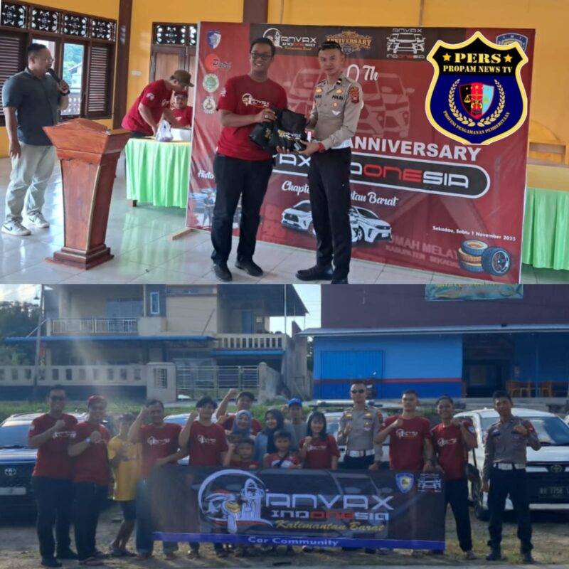 Foto : Satlantas Polres Sekadau menghadiri perayaan hari jadi ke-2 komunitas Anvac Indonesia Chapter Kalimantan Barat yang digelar di Rumah Adat Melayu, Desa Sungai Ringin, Kecamatan Sekadau Hilir