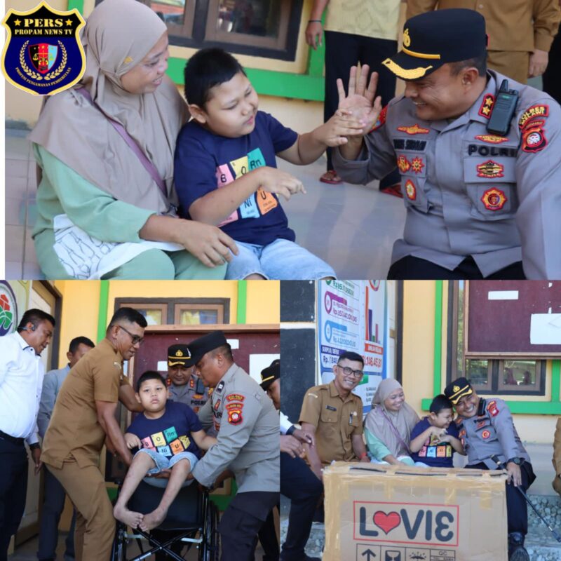 Foto : Penyerahan 2 (dua) unit kursi roda kepada Adinda Dirga (9) salah satu warga Desa Senempak dan Waigianto (46) warga Desa Manggala Kecamatan Pinoh Selatan