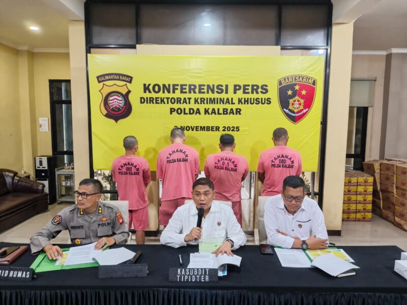 Foto : Ditreskrimsus Polda Kalbar berhasil mengungkap 4 Tindak Pidana besar di wilayah Kalimantan Barat, yaitu 2 (dua) kasus di sektor Migas dan dua kasus tindak Pidana Kehutanan